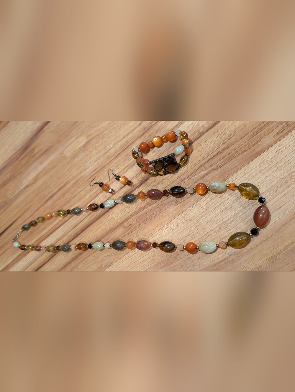 Handcrafted Orange Bead Jewelry Set - Necklace, Bracelet & Earrings